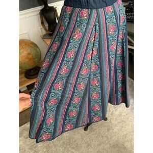 Floral Trachten Midi Skirt, Ethnic, Back Zip, A-line, Vintage, ~ 220713-MEL 11